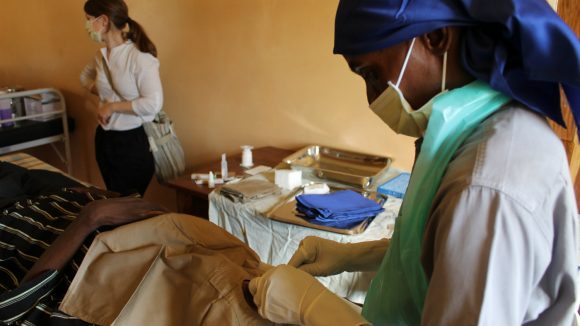 A patient undergoes surgery for trachoma in Zambia.