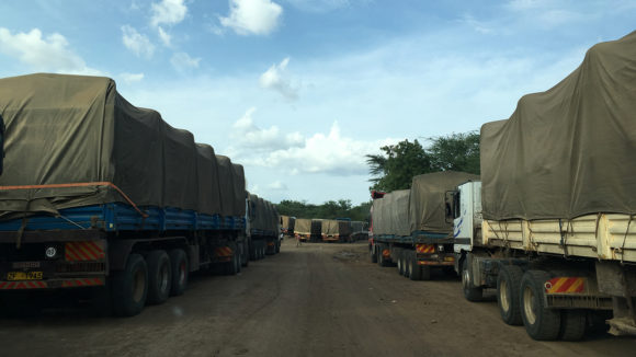Trucks queuing.