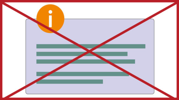 A box containing an orange icon, green text and a pale purple background. The image has a red cross through it to indicate it is incorrect.