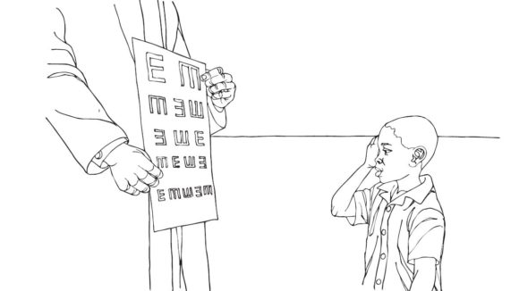 Illustration of a child having a sight test.