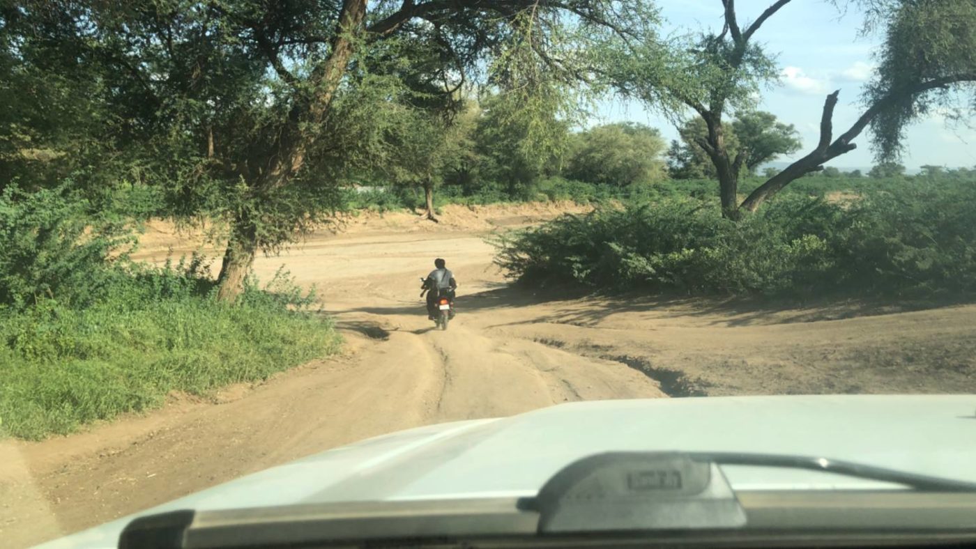 A long dirt road.