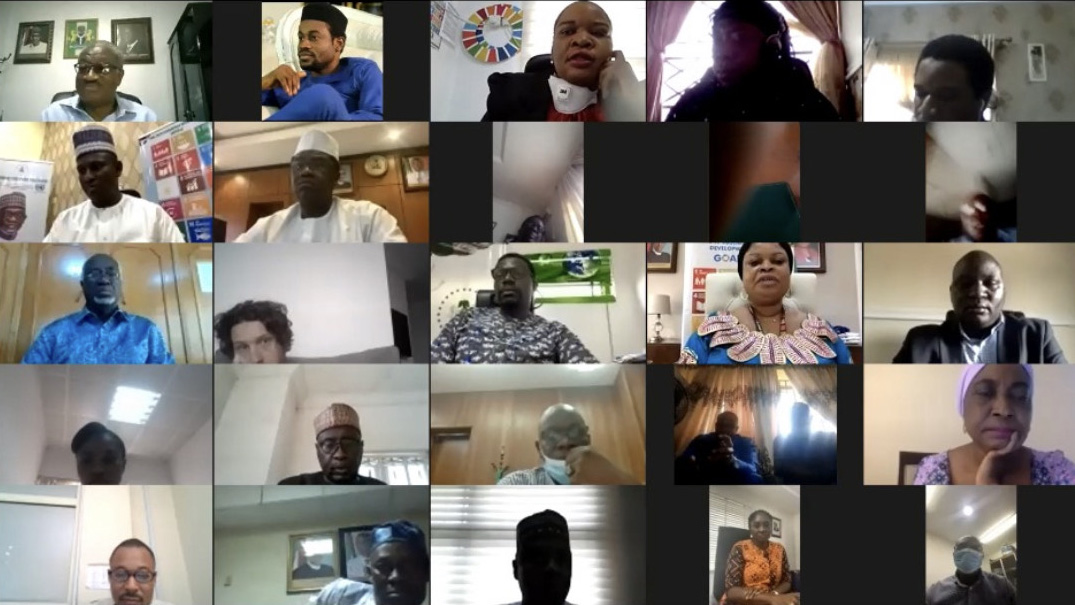 A screengrab showing a group of about 25 people taking part in an online video call.