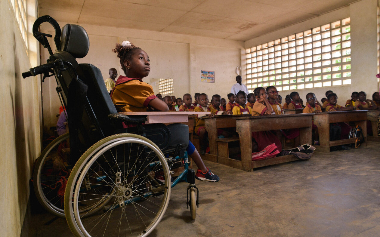 Lesline and classmates at school in Cameroon