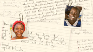 A montage of handwritten letters and photos from Malawi.