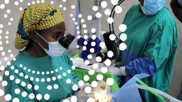 Ophthalmologist Moira performs an eye operation.