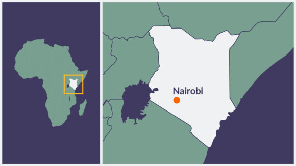 A map of Kenya, with Nairobi highlighted.