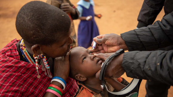 Naomi receives an antibiotic ointment treatment for her trachoma infection.