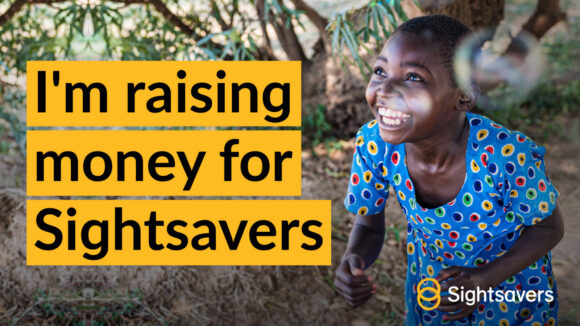 Social media tile with a photo of Mary and the wording 'I'm raising money for Sightsavers'.