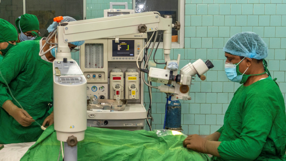 Dr Islam performs surgery to prevent Shahadeb from permanently living in a world blurred by cataracts.